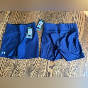 2 NWT NEW Under Armour Women’s Navy Team Shorty 4” Shorts XS